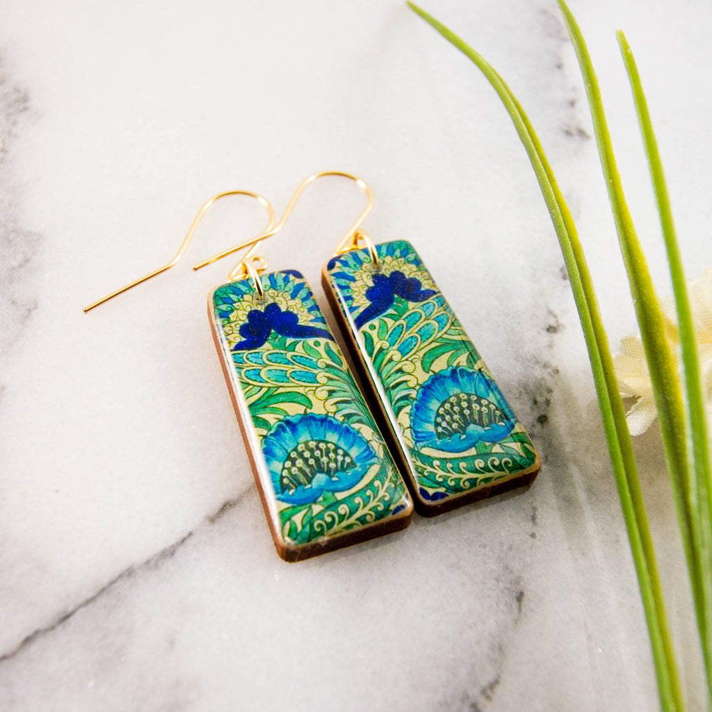No Man's Land - Art Nouveau Abstract Turquoise Flower Tapered Earrings