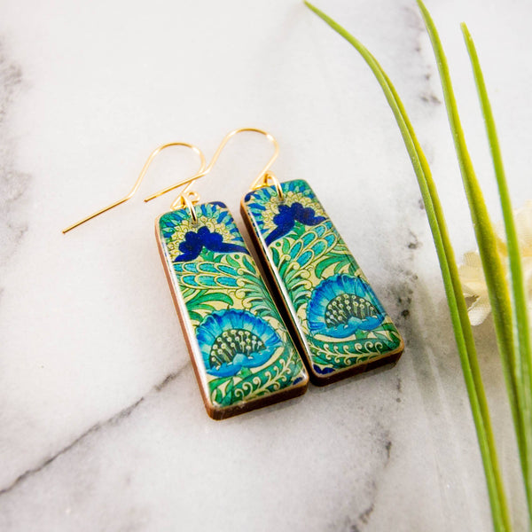 No Man's Land - Art Nouveau Abstract Turquoise Flower Tapered Earrings