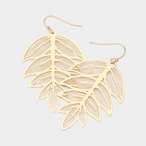Sensibling Corp. - Brass Metal Filigree Leaf Dangle Earrings