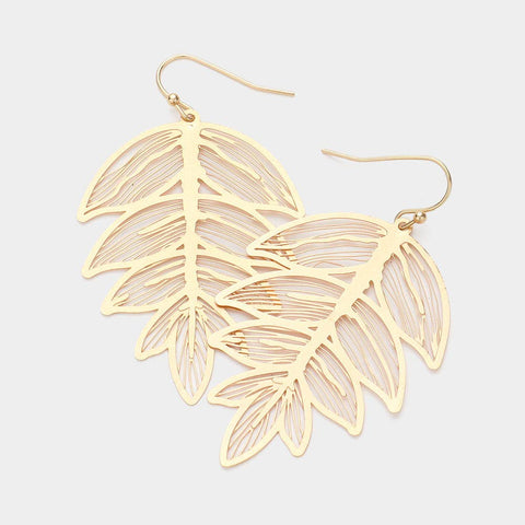 Sensibling Corp. - Brass Metal Filigree Leaf Dangle Earrings
