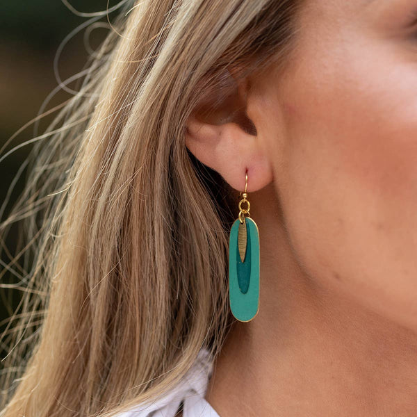 Anju Jewelry - Brass Patina Earrings - Teal Abstract Layers
