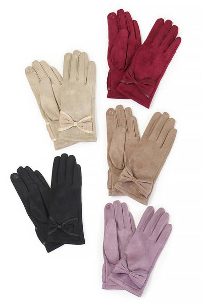 Hana - Ribbon Trim Winter Gloves: Taupe