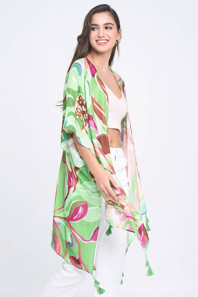 Hana - Floral Print Tassel Kimono