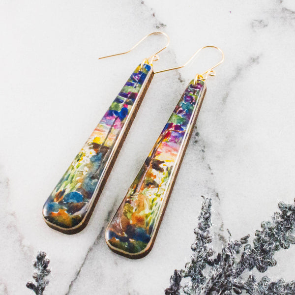 No Man's Land - Painted Sunset Long Statement Earrings