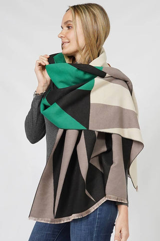 Hana - Geometric Pattern Pashmina Winter Scarf: Taupe/Black