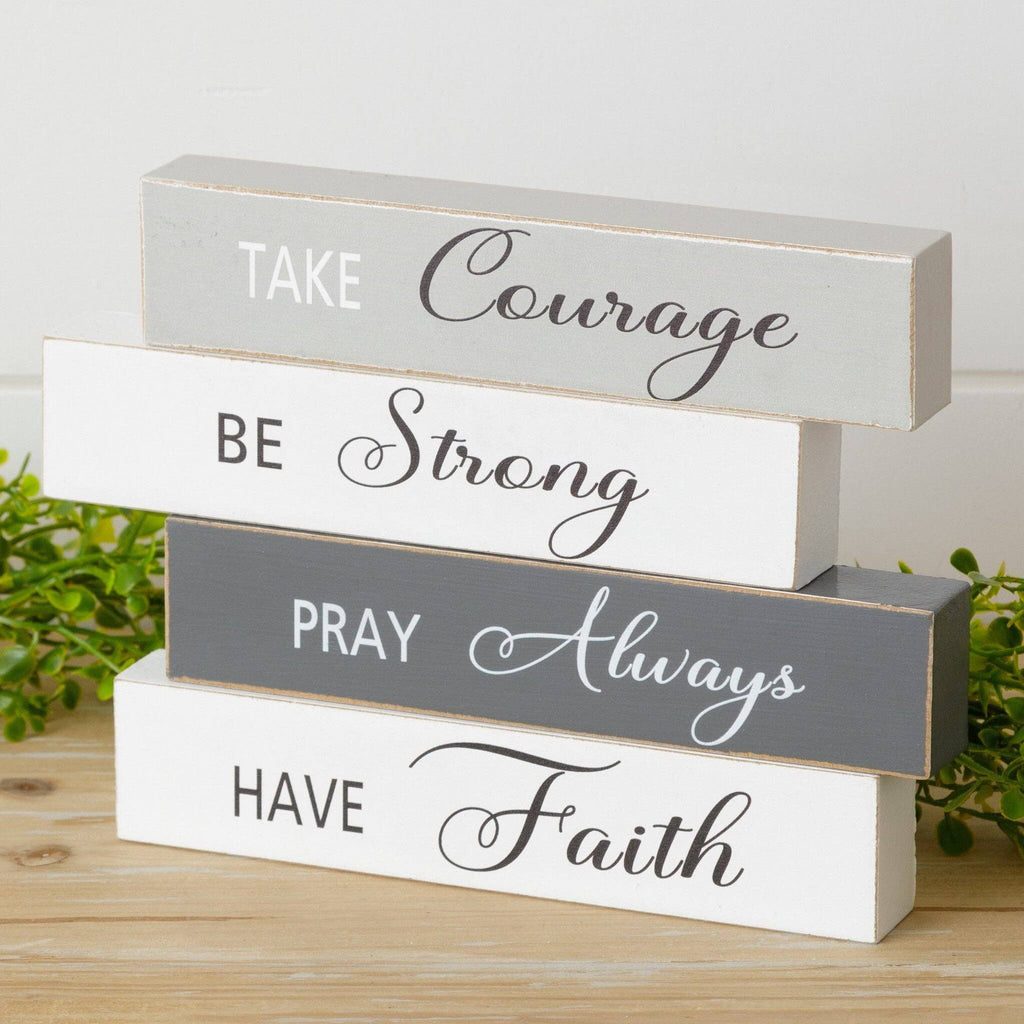 Audrey's Home & Gift - Block Signs - Faith, Courage, Strong, Pray (Pk/08 Ast)
