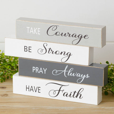 Audrey's Home & Gift - Block Signs - Faith, Courage, Strong, Pray (Pk/08 Ast)
