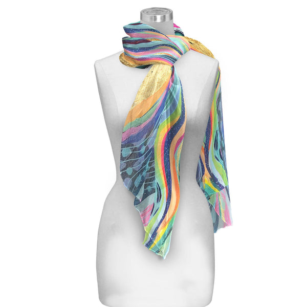 RainCaper - EttaVee's Rainbow Riviera 1 Long Sheer Scarf – Lightweight, Elegant, Silky-Soft