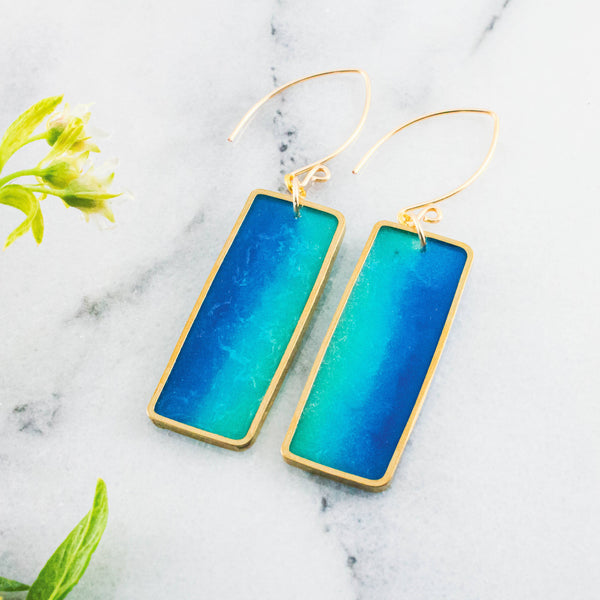 No Man's Land - Adriatic Sea Brass Rectangle Earrings