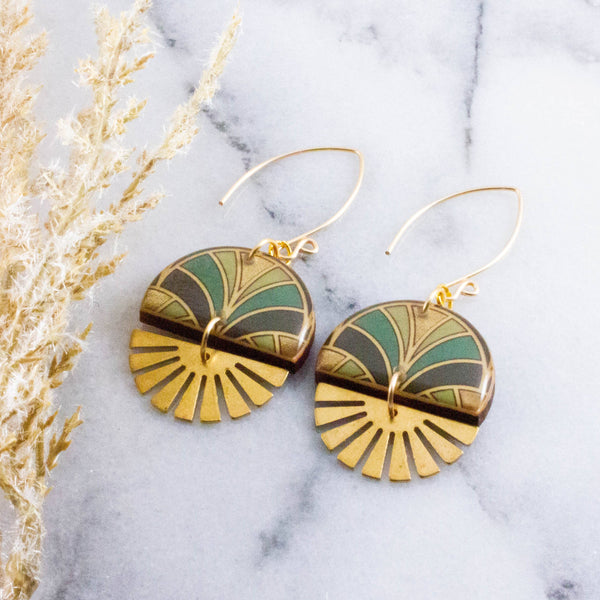 No Man's Land - Art Deco Stacked Sunburst Earrings