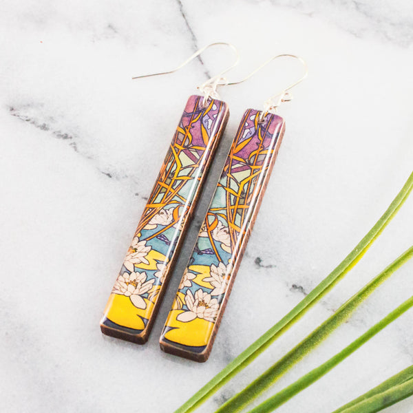 No Man's Land - Art Nouveau Lilypad Bar Earrings