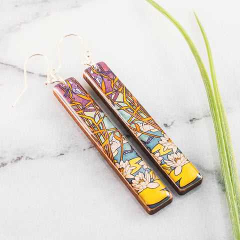 No Man's Land - Art Nouveau Lilypad Bar Earrings