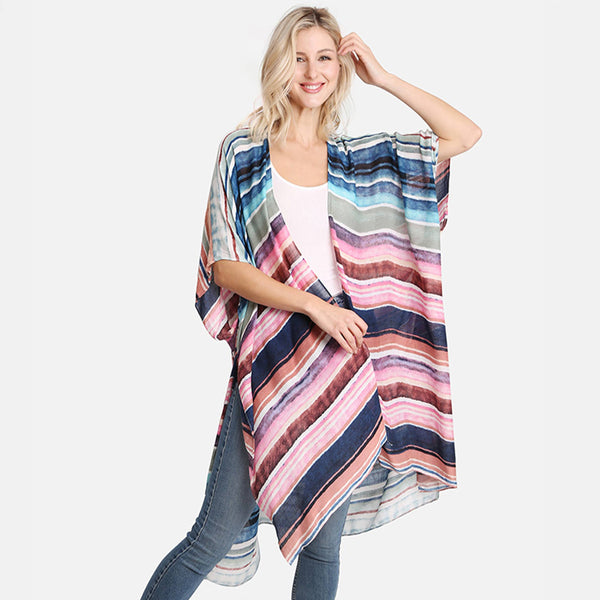 Hana - Stripe Multi Color Pattern Summer Kimono Cover Up