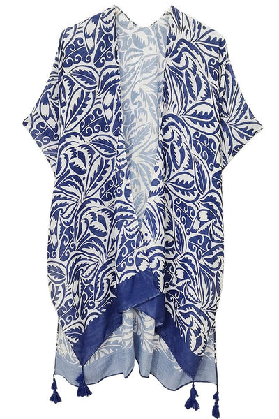 Hana - Floral Paisley Border Print Tassel Summer Kimono