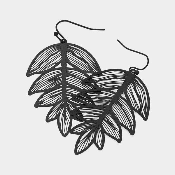 Sensibling Corp. - Brass Metal Filigree Leaf Dangle Earrings