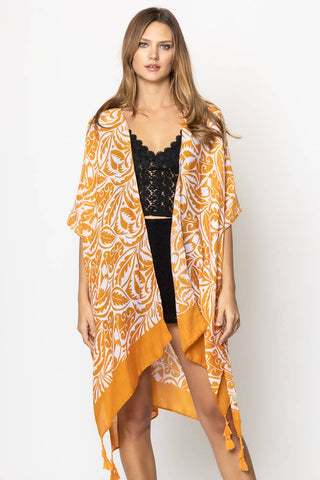 Hana - Floral Paisley Border Print Tassel Summer Kimono