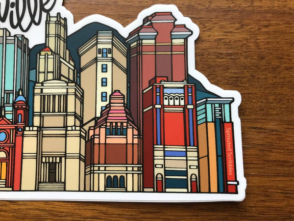 Sprouted Scribbles - Asheville Sticker | City Buildings | Waterproof Vinyl Decal: VEHICLE SIZED