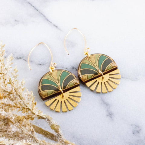 No Man's Land - Art Deco Stacked Sunburst Earrings