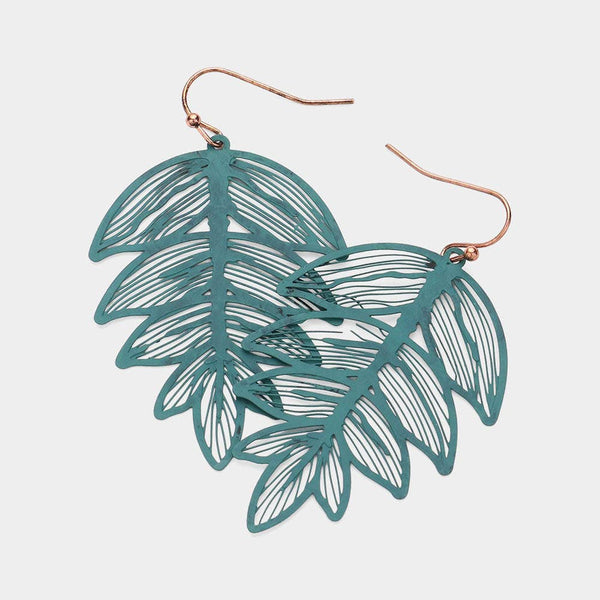 Sensibling Corp. - Brass Metal Filigree Leaf Dangle Earrings