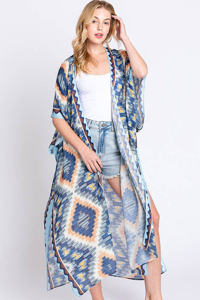 Hana - Aztec Print Open Front Long Summer Kimono