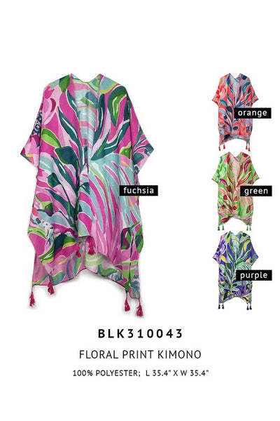 Hana - Floral Print Tassel Kimono
