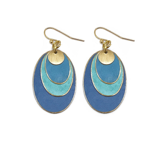 Anju Jewelry - Brass Patina Earrings - Oval Blue Layers