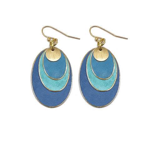 Anju Jewelry - Brass Patina Earrings - Oval Blue Layers