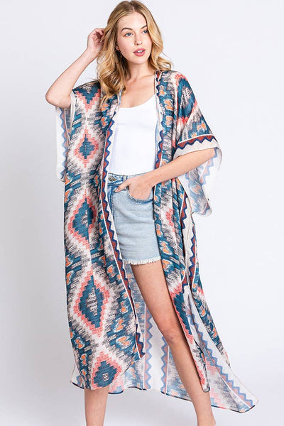 Hana - Aztec Print Open Front Long Summer Kimono