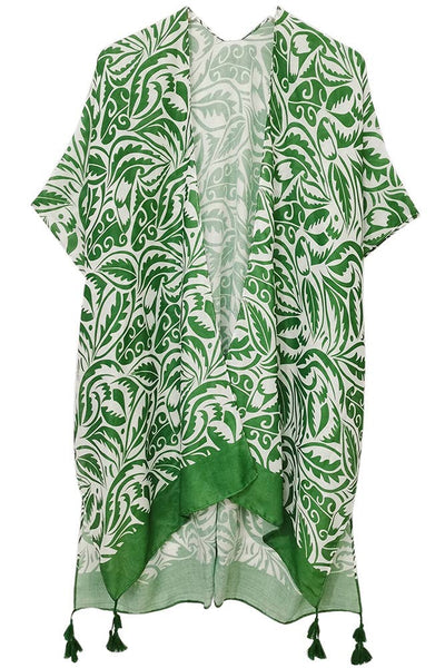 Hana - Floral Paisley Border Print Tassel Summer Kimono