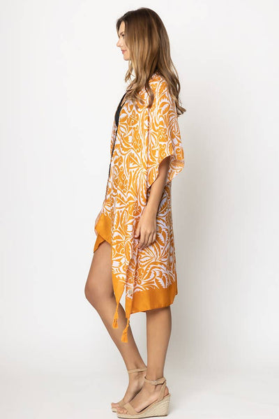 Hana - Floral Paisley Border Print Tassel Summer Kimono