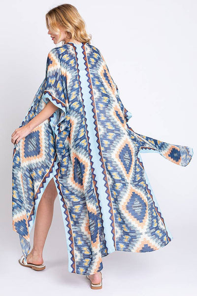 Hana - Aztec Print Open Front Long Summer Kimono