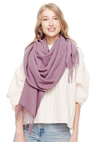 Hana - Soft Cashmere Solid Color Fringes Scarf: Heather Purple