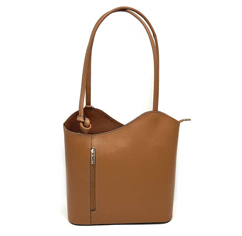 Suie Valentini srl - Genuine leather Backpack/shoulder bag, Made in Italy, art. 112140: Camel