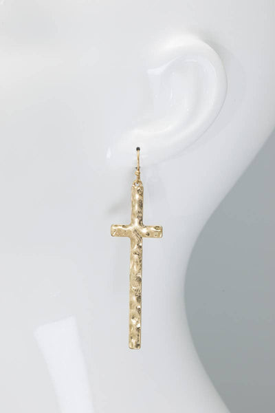 Urbanista - Hammered Metal Cross Earrings
