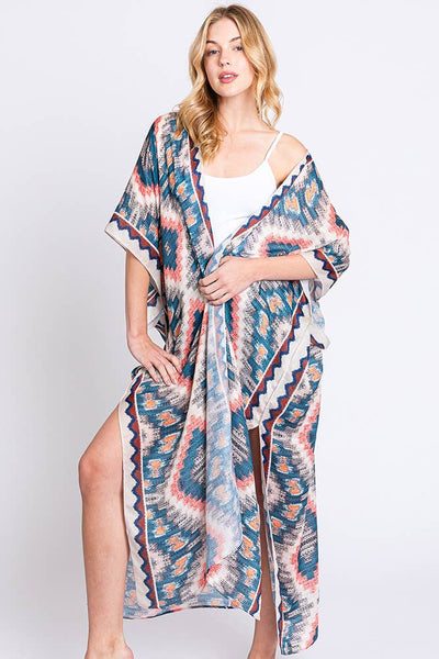 Hana - Aztec Print Open Front Long Summer Kimono