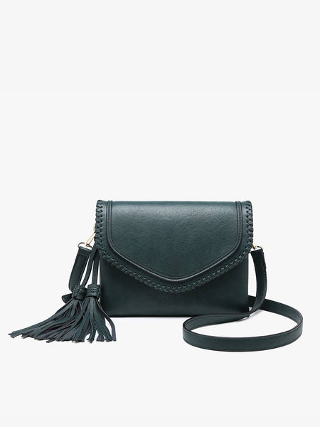Jen & Co. - M1802A Sloane Flapover Crossbody w/ Whipstitch and Tassel