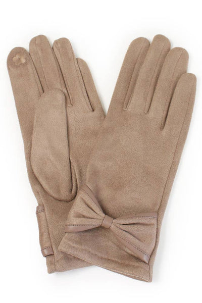 Hana - Ribbon Trim Winter Gloves: Taupe