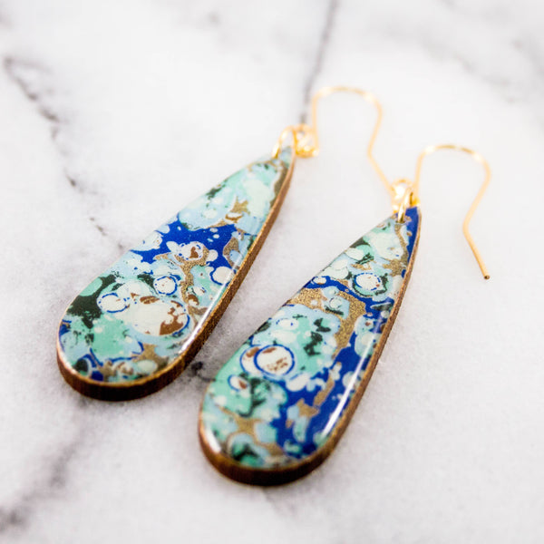 No Man's Land - Turquoise + Gold Marble Teardrop Earrings