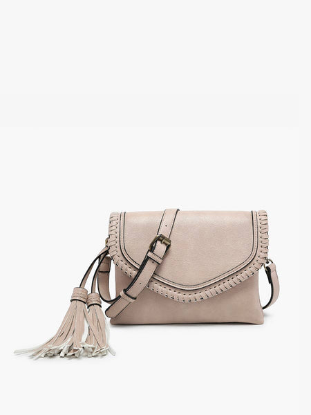Jen & Co. - M1802A Sloane Flapover Crossbody w/ Whipstitch and Tassel