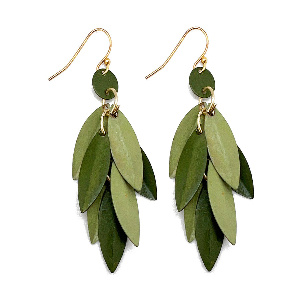 Anju Jewelry - Brass Patina Earrings - Green Layered Leaves