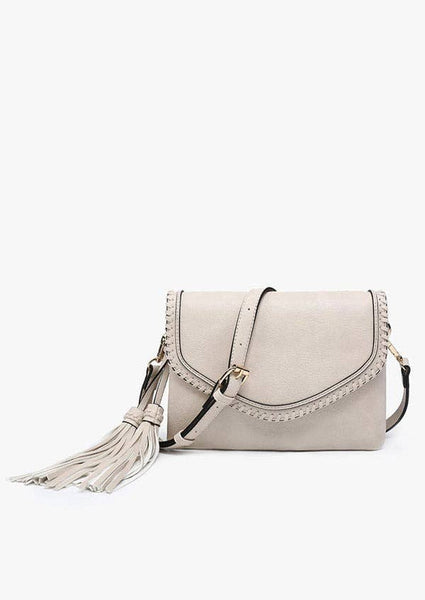 MiMi Wholesale - M1802A Flapover Crossbody w/ Whipstitch & Double Tassel: Black