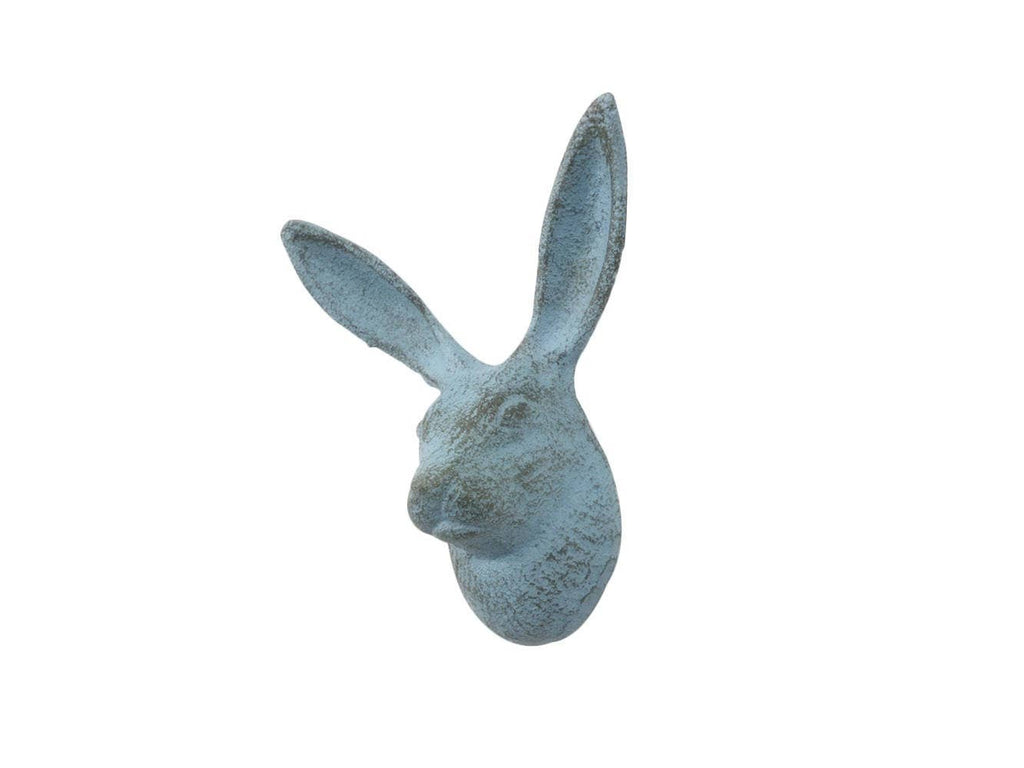 Hampton Nautical - Rustic Light Blue Cast Iron Decorative Rabbit Hook 5"
