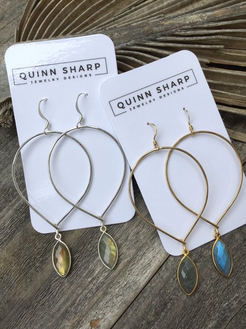 Quinn Sharp Jewelry Designs - Inverted Teardrop Hoops With Labradorite Bezel