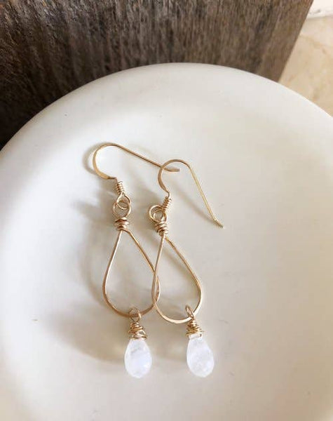 Quinn Sharp Jewelry Designs - Small Gold Teardrop With Moonstone Drop