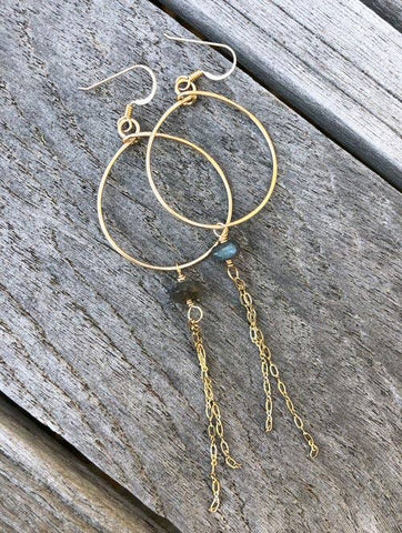 Quinn Sharp Jewelry Designs - Sterling Silver Circle Hoops With Labradorite Rondelle And Chain