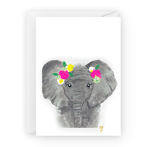 claire jordan designs - floral elephant greeting card