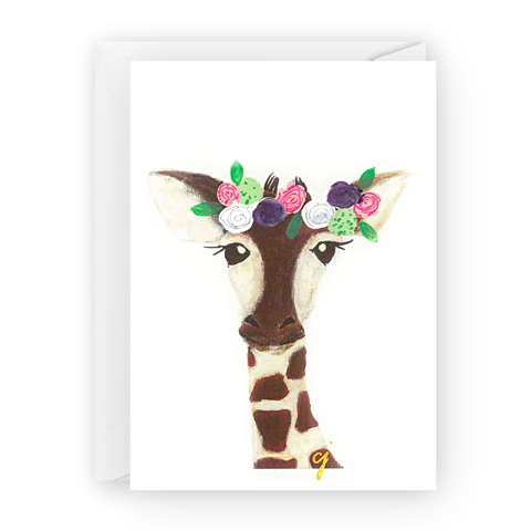 claire jordan designs - floral giraffe greeting card