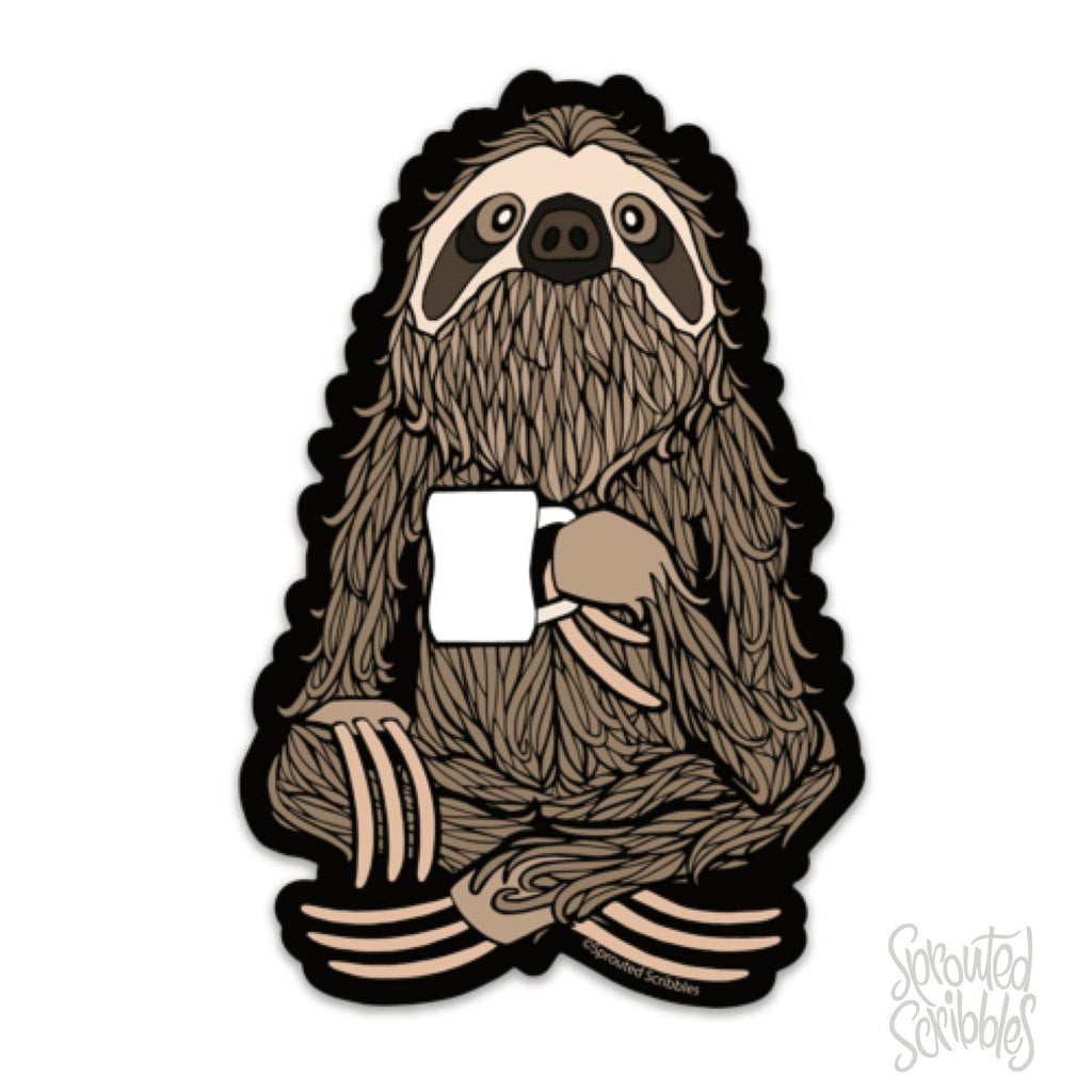 Sprouted Scribbles - Coffee Sloth Sticker - Cute Funny Animal Tea