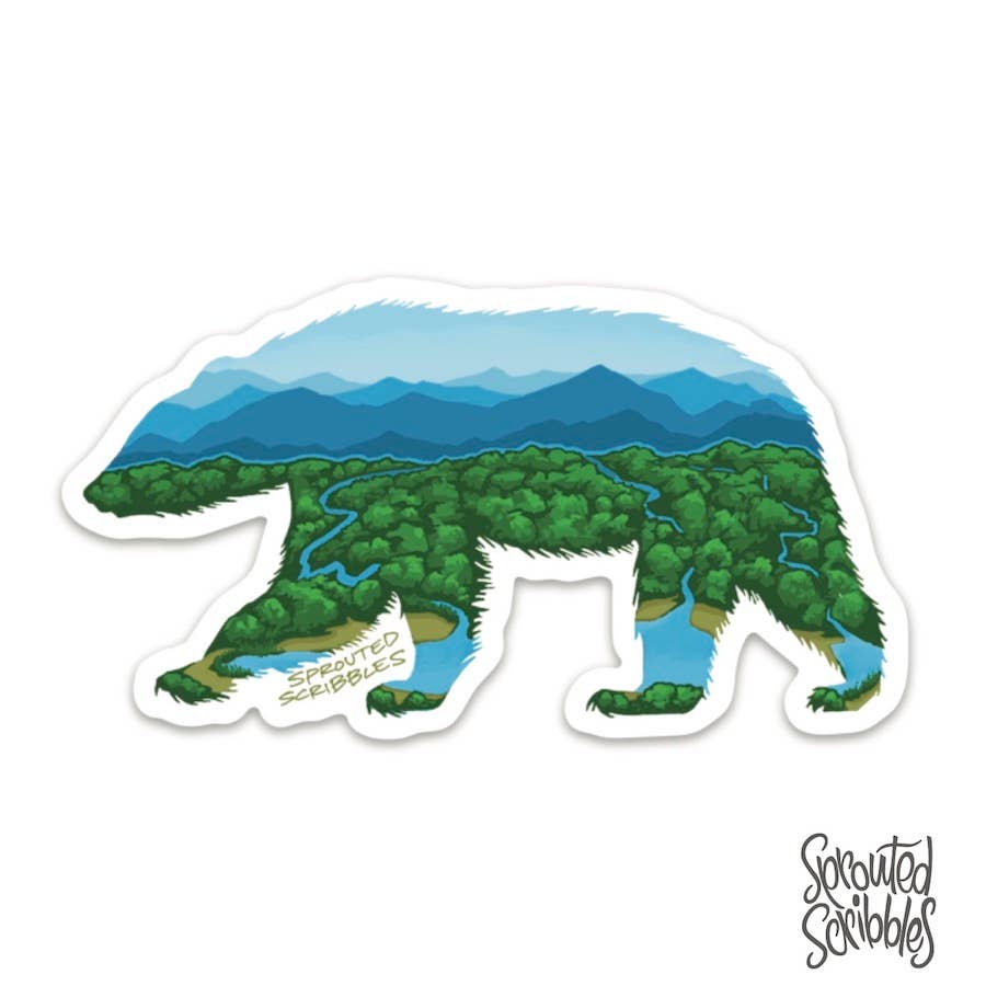 Sprouted Scribbles - Mountain Bear Sticker - Appalachian Parkway Hiking Outdoors