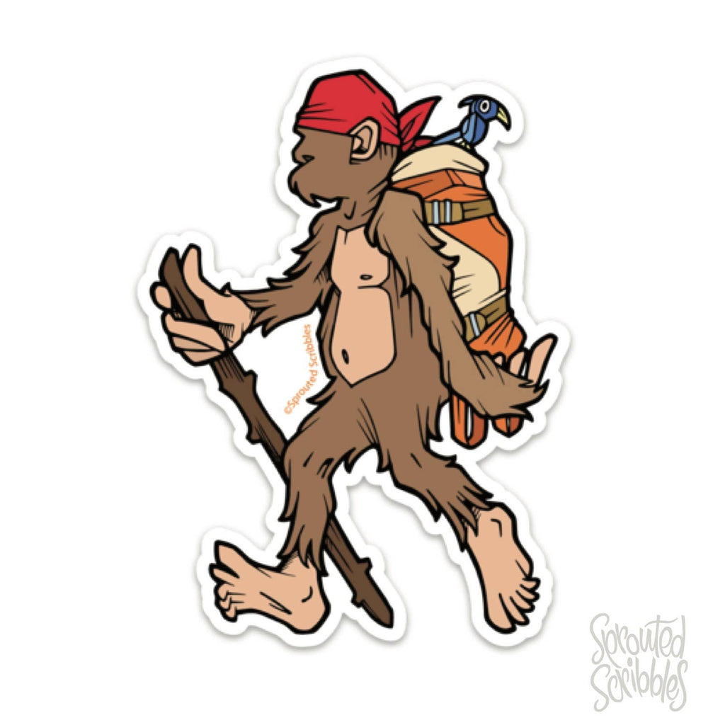 Sprouted Scribbles - Backpacking Bigfoot Hiking Sticker - Nature Wilderness Funny